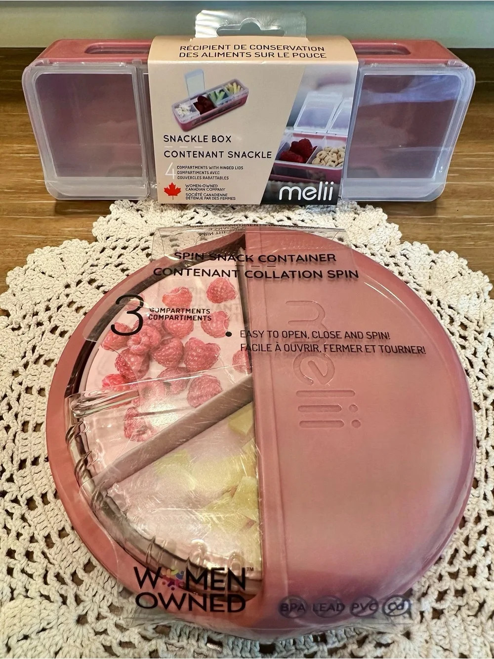 Melii Spin Snack Container & Snackle Box Combo Set Berry Color